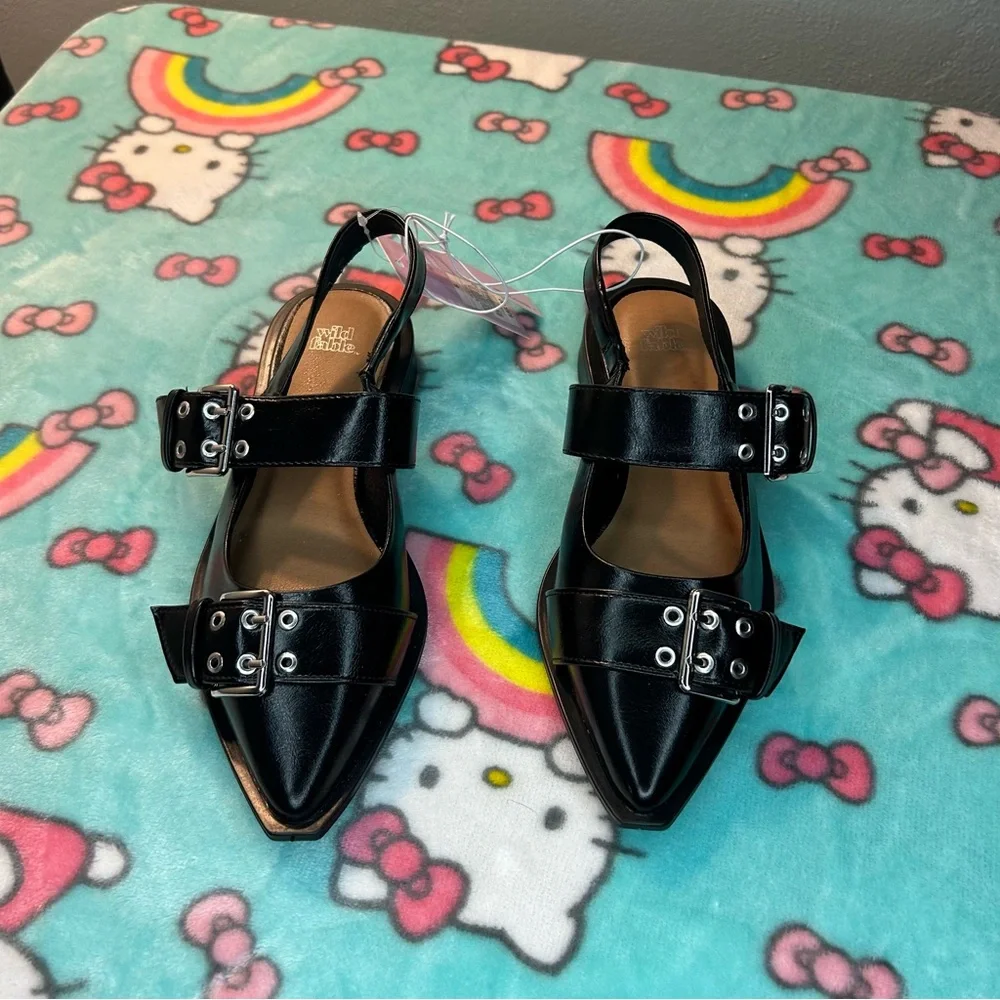 Size 6 Peyton Double Buckle black‎ Slingback Flats by wild fable